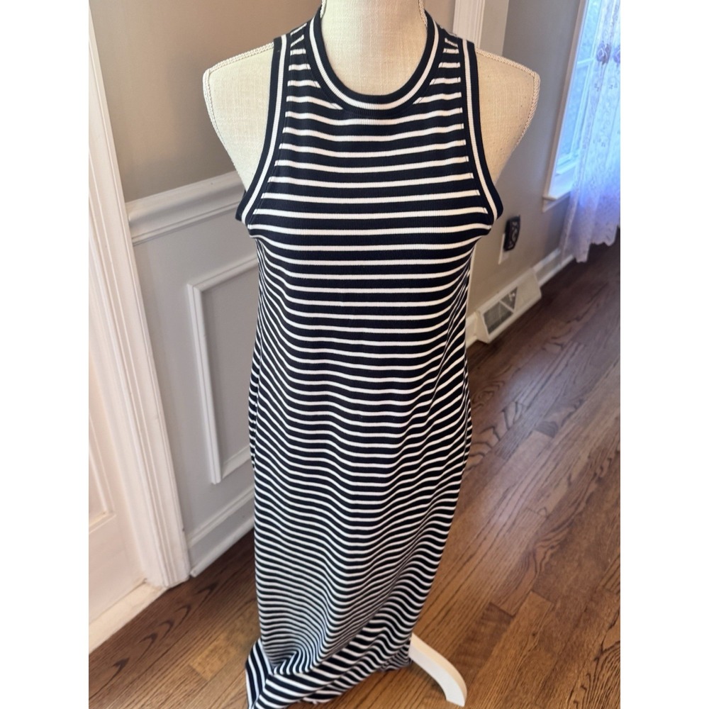 Nordstrom Women's Size Small Stretch Cotton Ribbed Tank Navy Striped - Picture 6 of 10